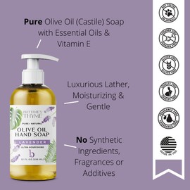 Brittanie's Thyme Organic Natural Hand Soap, 16 oz (Lavender) Moisturizing Castile Soap Made Olive Oil And Natural Luxurious Essential Oils. Vegan, Gluten & Cruelty Free,