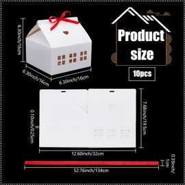 PH PandaHall House Shaped Gift Boxes with Ribbons, 16x16x16cm Paper Candy Box Cardboard Treat Boxes Favor Boxes for Dessert Cookie Candy Wedding Christmas Birthday Party Ornament Containe, 10PCS