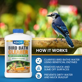 ADIOS! Bird Bath Cleaner for Outdoor Fountains and Bowls, Safely Cleans Metal, Glass and Stone (8oz)