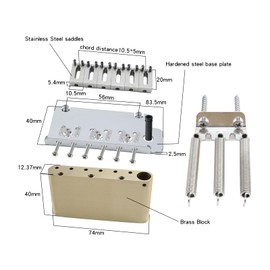 OVSAL 10.5mm Electric Guitar Bridge Chrome 2 Point tremolo bridge Brass Block Stainless Steel Saddles Plate Electric Guitar Bridge 6 String Start Stratocaster