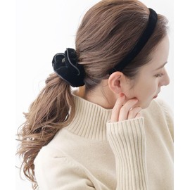 Vingtaine VINGTAINE Color Velour Scrunchie Hair Elastic, Simple Hair Accessory, Autumn/Winter, HS-101-BK - Black