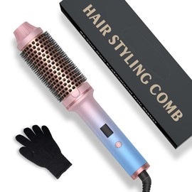 UKLISS Thermal Brush,1.5 in Curling Brush Curling Iron,LCD Display 10 Temperatures Heated Curling Brush Volumizing Brush,Ceramic Tourmaline Ionic Curling Comb 110-240V Travel Curling Iron, Heated Round Brush,Mother's Day gift recommendations - Color: mul
