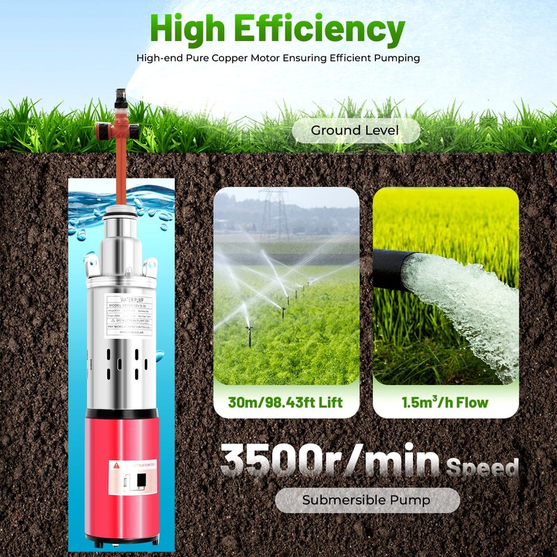 Deep Well Submersible Pump with 22.97 ft Cable, 98.43 ft