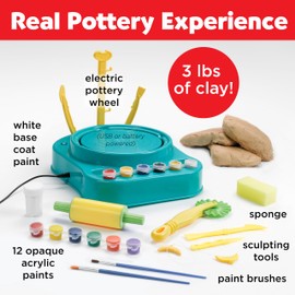Faber-Castell Pottery Studio - Kids Pottery Wheel Kit for Ages 8+, Complete Pottery Wheel and Painting Kit for Beginners, 3 lbs of Sculpting Clay and Tools, Blue