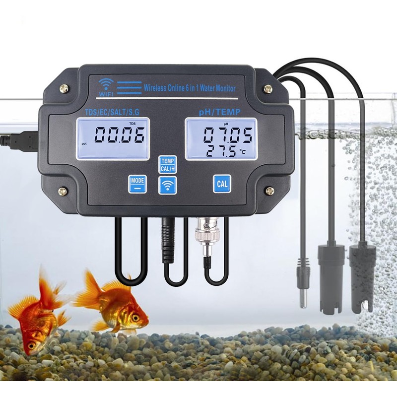 Smart Water Quality Tester 6-in-1 pH/EC/TDS/Salinity/S.G and Temperature Meter with