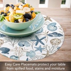 CounterArt Blue Escape 4 Pack Round Reversible Easy Care Flexible Plastic Placemats Made in The USA Reversible Flexible Easily Wipes Clean