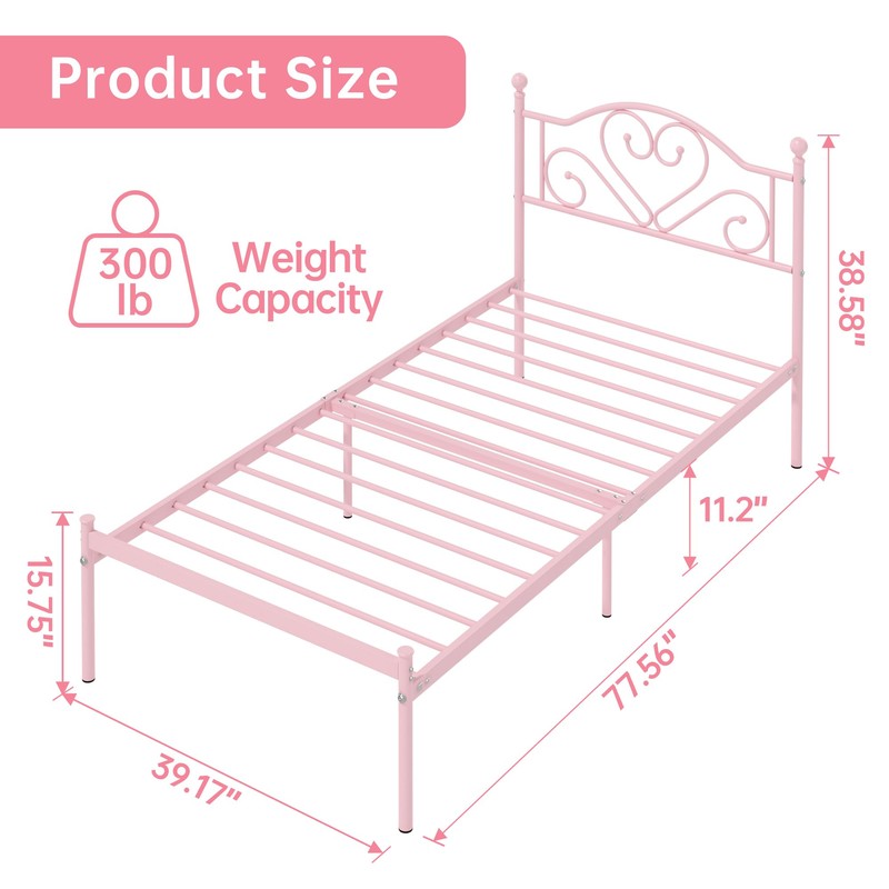 Weehom Twin Bed Frames with Headboard, Heavy Duty Metal Platform