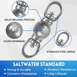 Saltwater Fishing Rolling Swivel with Lead Weight, High Strength Stainless Steel Swivel with Sinker Weights (38g 5pcs)