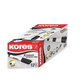 Kores - Black Whiteboard Marker Pens - K-Marker XW2, Chisel Tip with Low-Odour Ink - Dry Wipe Marker Pens - School Supplies, Office Supplies - Pack of 12