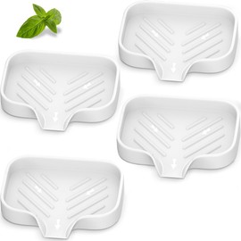 Silicone Soap Holder, 4 Pcs Thickened High-Purity Silicone Self Draining Trays for Bathroom Showers (White)