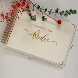 Letters to the Bride Book A4 - High Quality Memory Book with Gold Embossing, Spiral Bound & Book Corners - 30 Blank Pages for Letters to the Bride - Gift for Wedding & JGA (White)