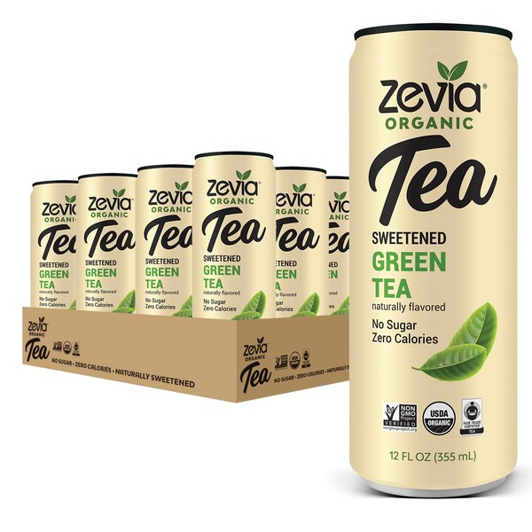 Zevia Organic Sugar Free Iced Tea, Green Tea, 12 Ounce Cans, (Pack of 12)