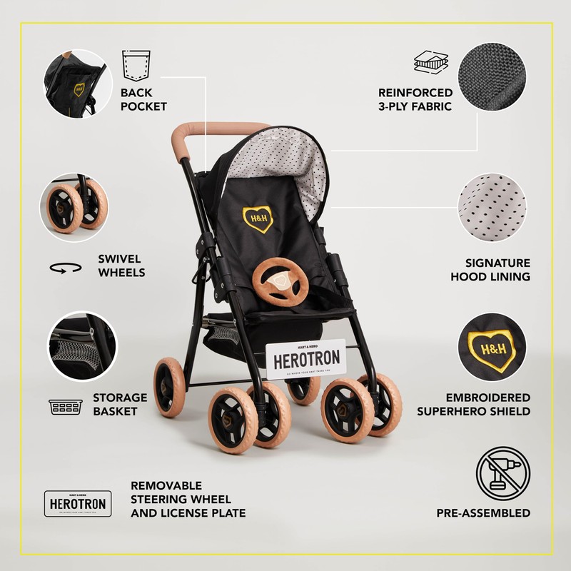 Hart & Hero Herotron Black Doll Stroller