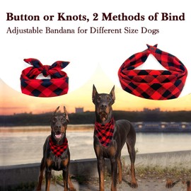 Plaid Dog Bandana with Button, Dual Layer Soft Cotton Triangle Dog Scarf Kerchief Washable Girl Boy Dog Bandanas Adjustable Accessories for Small Medium Large Extra Large Dog Puppy Pet