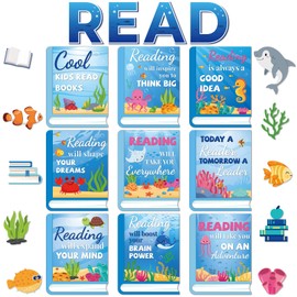 Under The Sea Reading Bulletin Board Poster for Classroom Motivational Dive Into Reading Bulletin Board Ocean Blue Animal Cutouts Elementary Educational Prints Poster for Teachers Preschool Library