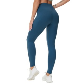 THE GYM PEOPLE Women's High Waist Yoga Pants Buttery Soft Stretchy Tummy Control Workout Athletic Leggings with Pockets Dark Blue Green