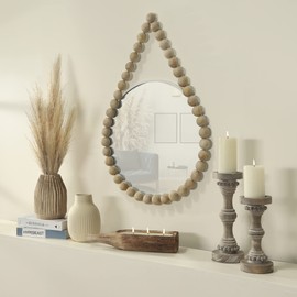 Sagebrook Home Round Wood Mirrors Beaded Decorative Hanging Wall Decor, Interior Decoration Wall Mirror for Home, Kitchen, Bedroom, Living Room, 36" H, White