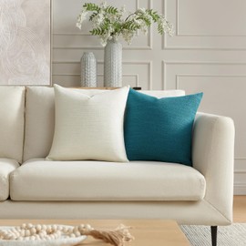 Meekio Set of 2 Teal Pillow Covers 18 x 18 inches Decorative Throw Pillow Covers Textured Pillow Covers for Home Decor