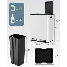 ComfyCorner 16 Gal (2 x 30 L) Dual Trash Can, Stainless Steel Kitchen Garbage Bin, Recycle Dustbin with Odor Control Box, Soft-Close Lid, Inner Buckets, Side Handle, Step Pedal, for Home Office