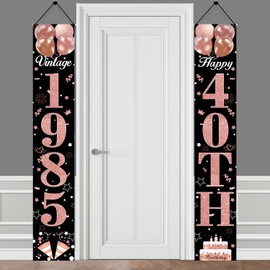40th Birthday Door Banner Decorations for Her Women Pink Rose Gold Vintage 1985 Birthday Party Porch Sign Backdrop Cheers to 40 Years Old Supplies Decor