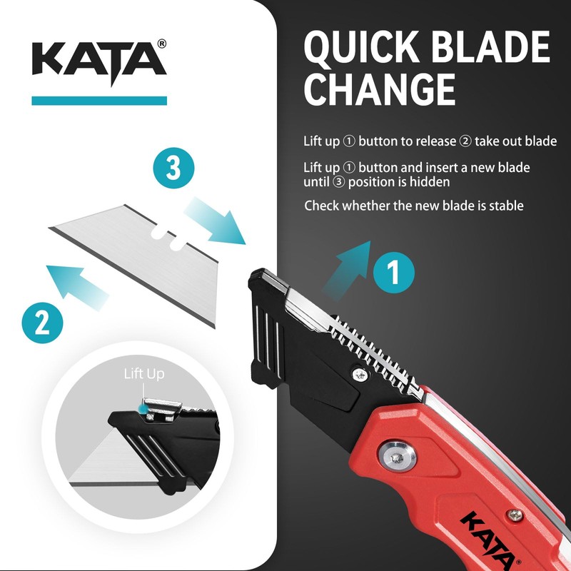 KATA Folding Box Cutter Knives: 4-Pack Heavy Duty Utility Knife