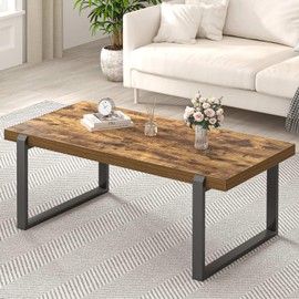 EXCEFUR Modern Coffee Table, Industrial Wood and Metal Center Table, Cocktail Tea Table for Living Room Home Office, Rustic Brown, 44 Inch