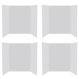 4 Pack 36"x48" Large Trifold Poster Display Board with Headers,White Foldable Presentation Paper Board with 4 Science Subtitles and 32 Self-Adhesive for School Science Business Project Display