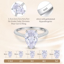 BAGUTTA PAVONE 1.5CT CZ Pear Cut Engagement Rings for Women,Women’s 925 Sterling Silver Solitaire Wedding Bands Engagement Promise Rings for Her with 18K White Gold Plated Size 7