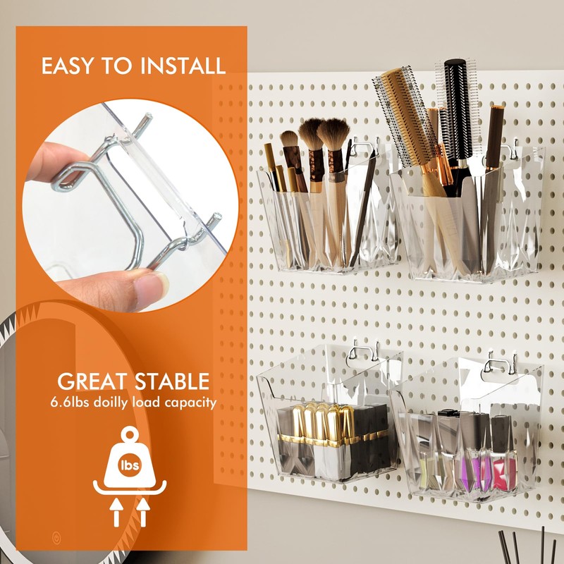 Clear Pegboard Cups with Hooks 4 Pack, 1/8" & 1/4"