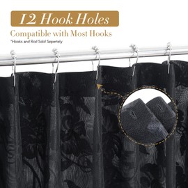 SD SDLIVING Black Lace Shower Curtain with Tassels,Luxury Floral Sheer Romantic Bath Curtains for The Bathroom,72" W x 72" H