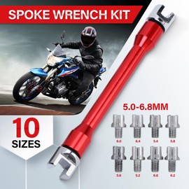 Spoke Wrench Motorcycle Spoke Spanner CNC Handle Motorbike Spoke Wrench Interchangeable Tips 5.0, 5.2, 5.4, 5.6, 5.8, 6.0, 6.2, 6.4, 6.6, 6.8 (C(red))