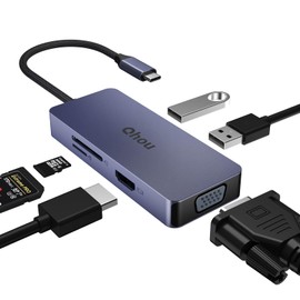 6-1 USB C Hub with 4K HDMI, VGA, 2 USB 2.0, SD/TF Card Reader USB C Adapter for MacBook Pro/Air, Dell, HP, Lenovo Pro, Dell/HP/Lenovo