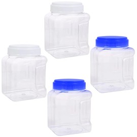 A1 Unlimited Plastic Containers with Colored Screw-Top Lids 32 oz., Reusable Clear Multi-Use Canisters Home Kitchen Food Keeper Jar Storage Organizer Pantry Favors, Set of 4 (Colors may Vary)
