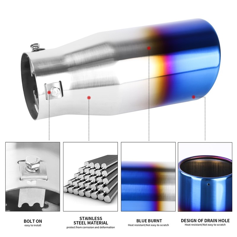 Richeer 3 to 4 inch Blue Burnt Exhaust Tip, 3"