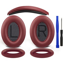 SOULWIT Almohadilla para los Oídos + Diadema + Cubierta Protectora de Silicona, Kit de Repuesto para Bose QuietComfort 35 QC35, QC35 II Over-Ear Auriculares - Borgoña