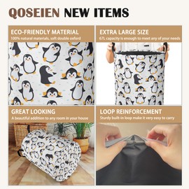 Cute Baby Penguins Laundry Basket,Foldable Laundry Hamper with Handles,Waterproof Oxford Cloth Hamper Organizer 16"x20" for Bathroom/Bedroom/Dormitories
