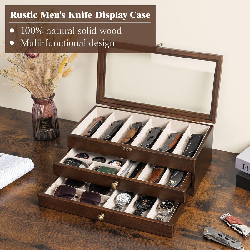 Yoimori Knife Display Case for15-22 Knives, 3-Layer Pocket Knife Case
