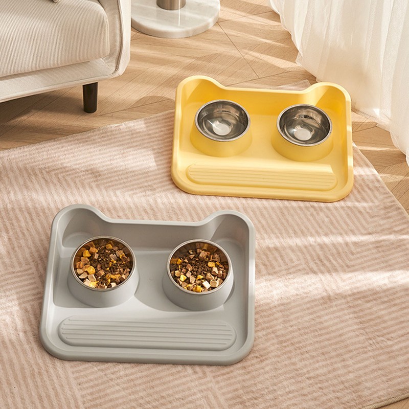 Cat Water Food Bowl 15 Degree Tilt Prevent Spill Stainless