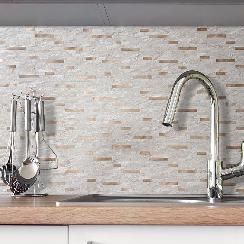 DICOFUN 10 Sheets Marble Look Peel and Stick Backsplash Wall