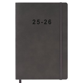 2025-2026 Planner - Weekly and Monthly Planner, July 2025 - June 2026, Holidays, Contacts and Notes Pages, Vegan Leather Cover, Elastic Closure, 5.5”x8.25”, Grey