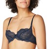 Undies.com Women's Microfiber Lace Unlined Underwire Balconette Bra, Black Iris,