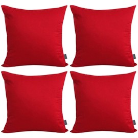 Paquete de 4 fundas de cojín cuadradas de algodón, cómodas y sólidas (funda solamente, sin inserto), Rojo, 16x16 inch/ 40x40cm