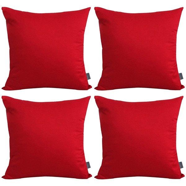 Paquete de 4 fundas de cojín cuadradas de algodón, cómodas y sólidas (funda solamente, sin inserto), Rojo, 16x16 inch/ 40x40cm