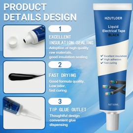 Hzutloer 3.38 OZ (100Ml) Liquid Electrical Tape, 2PCS 50ML Insulating Electrical Tape Glue, Waterproof, Fast Drying, High Temperature Resistant (Black)