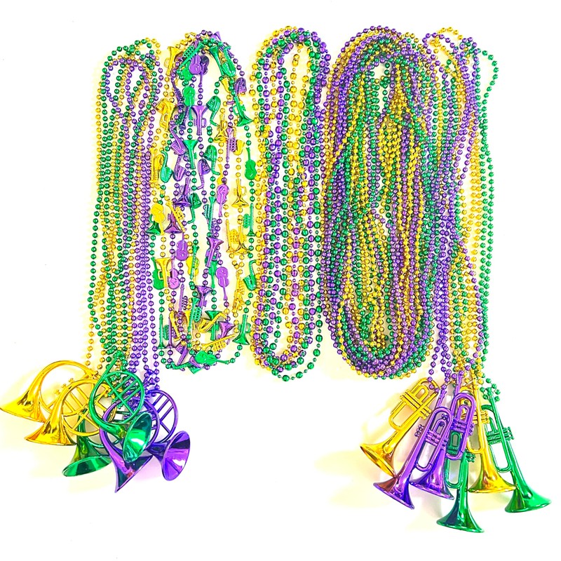 Afson 72 Pcs Mardi Gras Bead Necklaces Bulk Gold Purple