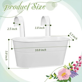 Rtteri 20 Pcs Metal Iron Hanging Flower Pots White Hanging Bucket Pots Deck Rail Planter Porch Railing Planters Hanging Planter Box Flower Plant Holder with Detachable Hook for Garden Home Wall Decor
