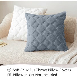 CJWLKJ 2Pcs Soft Plush Cushion Covers 18x18 - Faux Fur Short Wool Velvet Decorative Throw Pillow Covers - Couch Sofa Cushion Covers for Living Room - with 3D Plaid Pattern (Grey)