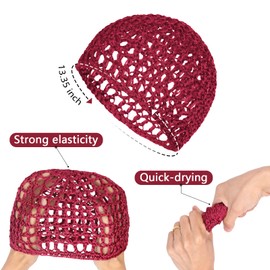2 PCS Hair Nets for Sleeping Mesh Crochet Hair Wrap Breathable Sleep Cap for Women Reusable Elastic Hairnet（Black，Wine）