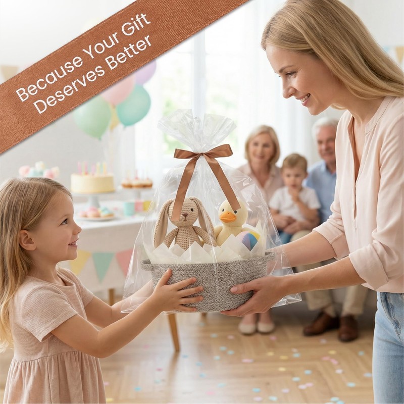 VIRETH HAUS 8pcs Small Woven Baskets with Gift Bags, Ribbons