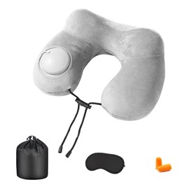 Omnpak Inflatable Travel Neck Pillow for Airplane, Traveling, Cars and Offices Blow Up U Shaped Travel Pillow with Soft Velvet Washable Cover Compact Bag